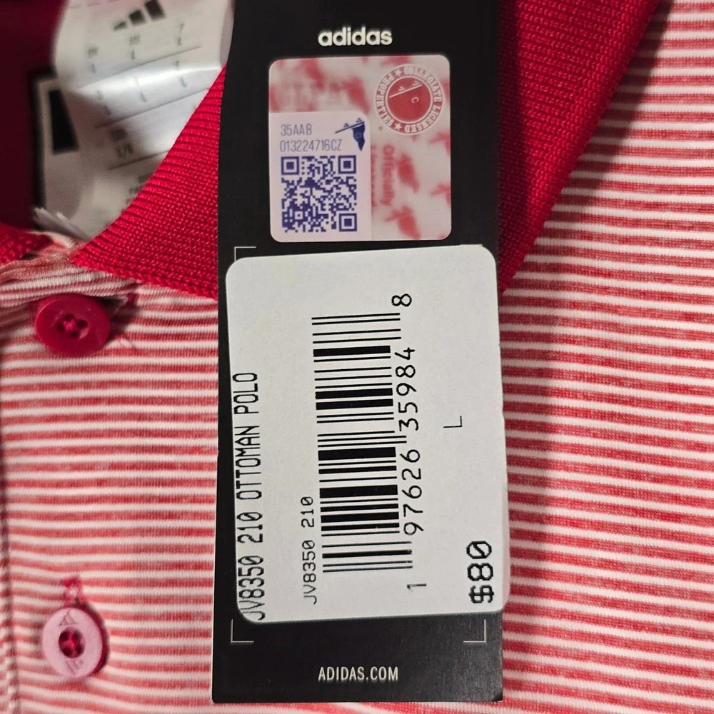 Adidas Indiana Hoosiers Mens Large Red White Striped Ottoman Polo Shirt JV8350